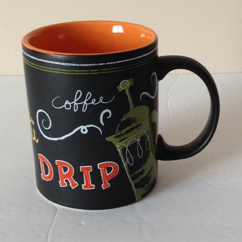 2007 Starbucks "Chalkboard" Series Coffee Mug Black Orange 12 Oz